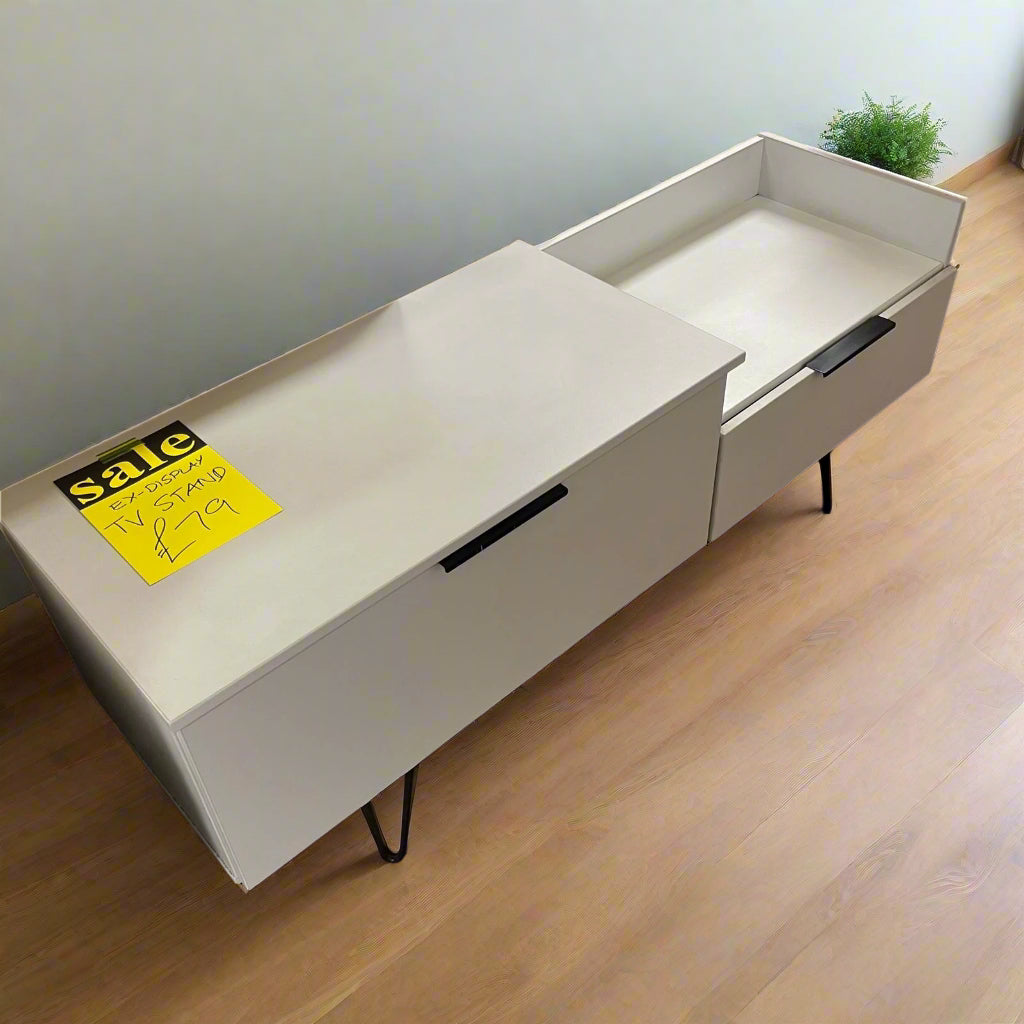 TV Unit (Ex Display) White With 2 Drawers Sheffield Discount Furniture