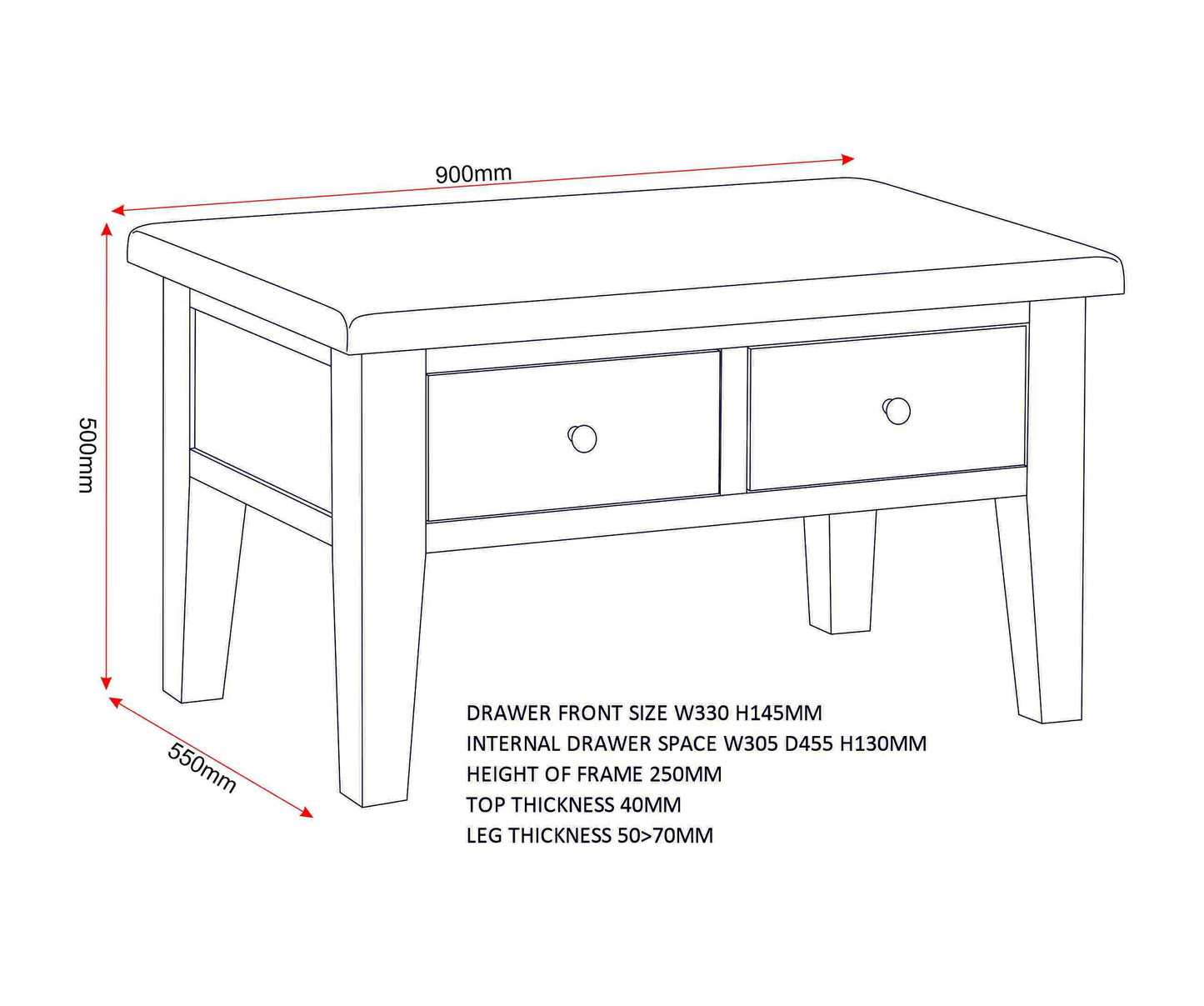 Windi 2 Drawer Coffee Table (Grey/Oak/Ivory)
