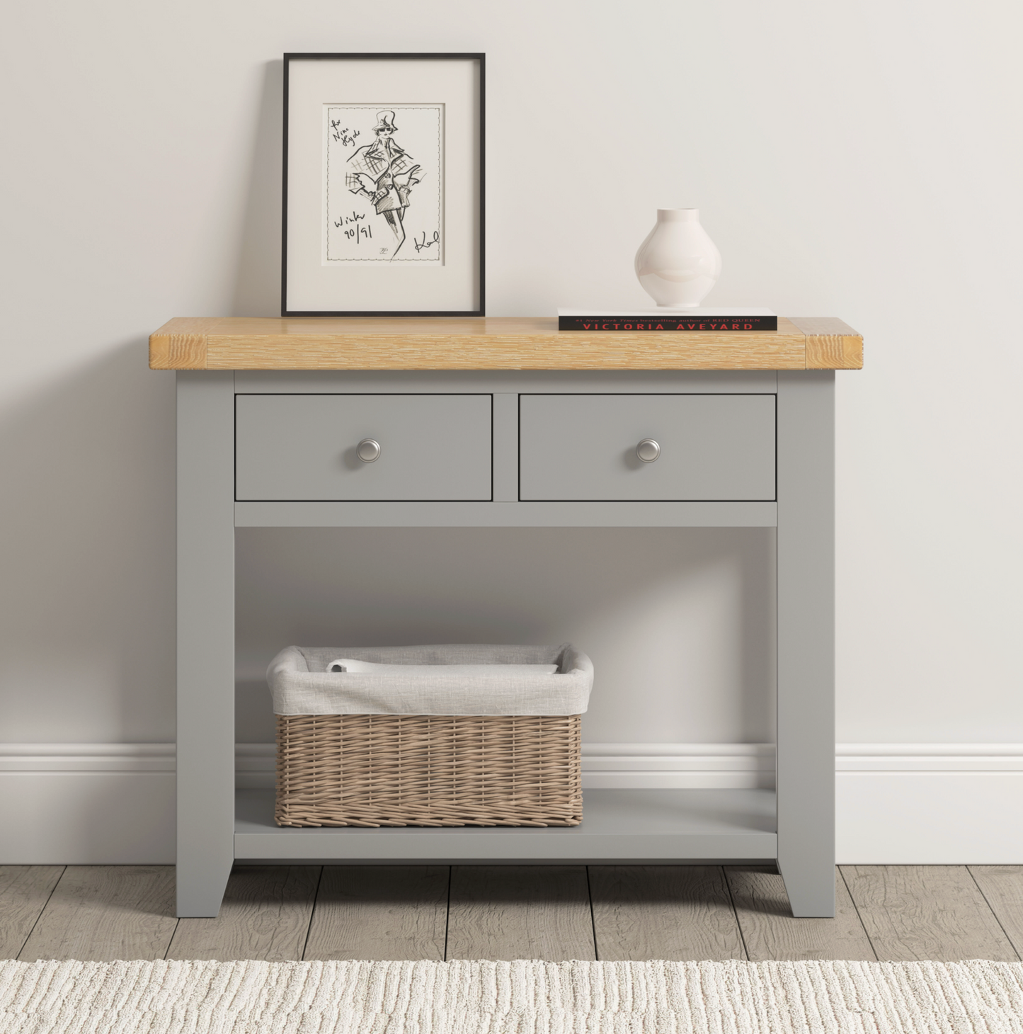 Windi 2 Drawer Console Table (Grey/Oak/Ivory)