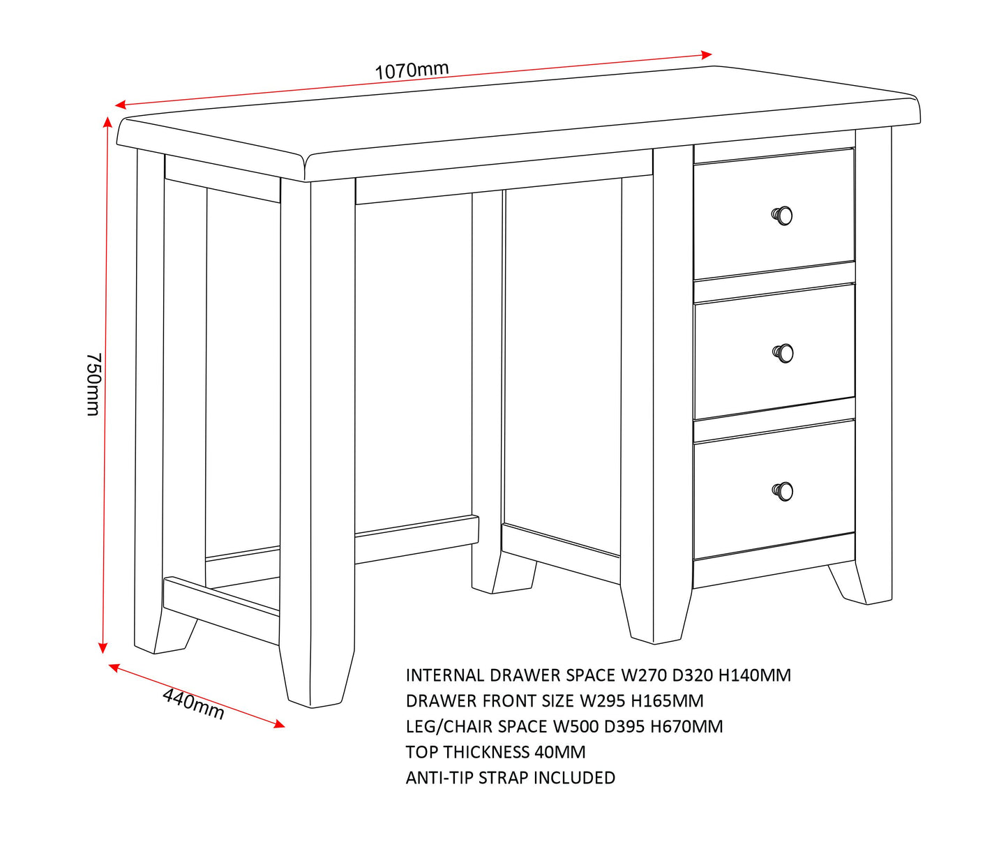 Windi 3-Drawer Dressing Table Set (Ivory/Oak/Grey) Bedroom / Dressing Tables Sheffield Discount Furniture