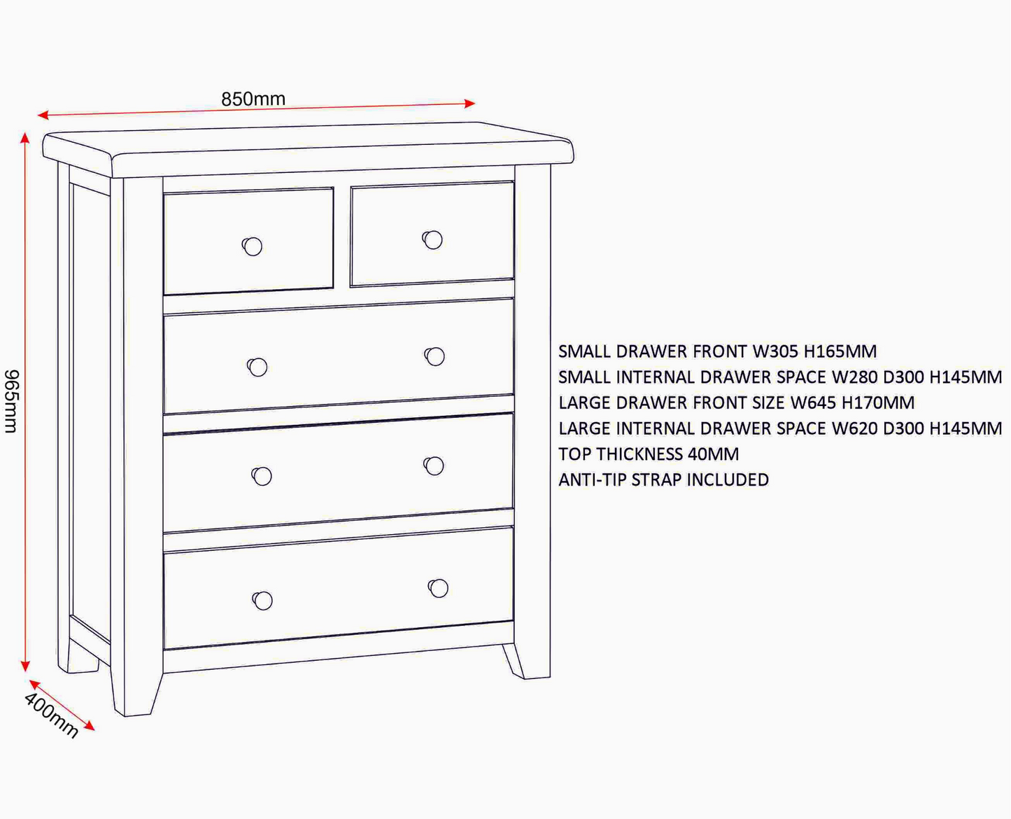 Windi 3+2 Drawer Chest (Oak/Ivory/Grey) Bedroom / Dressing Tables Sheffield Discount Furniture