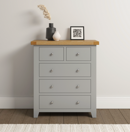 Windi 3+2 Drawer Chest (Grey/Oak/Ivory)