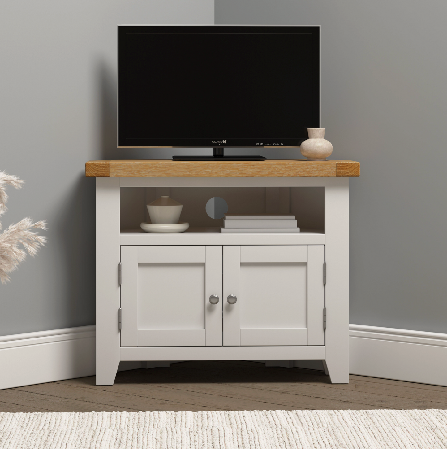 Windi 2 Door Corner TV Unit (Grey/Oak/Ivory)