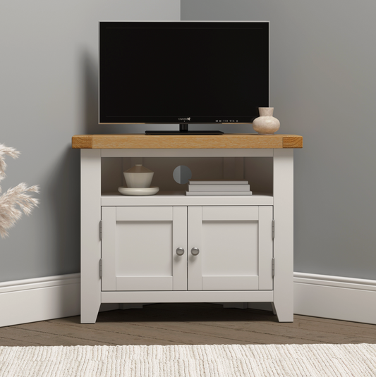 Windi 2 Door Corner TV Unit (Ivory/Oak/Grey)