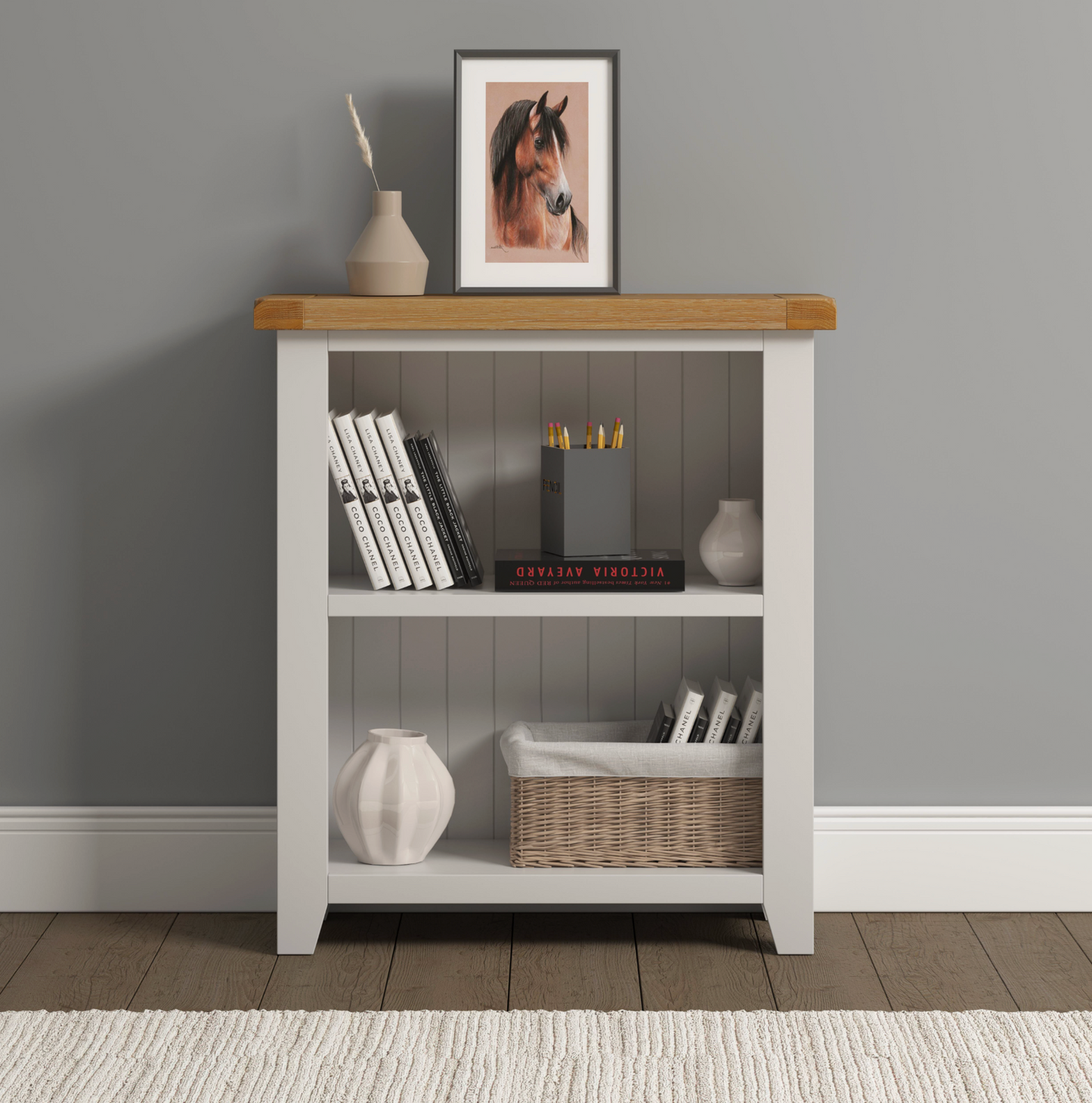Windi Low Bookcase (Grey/Oak/Ivory)