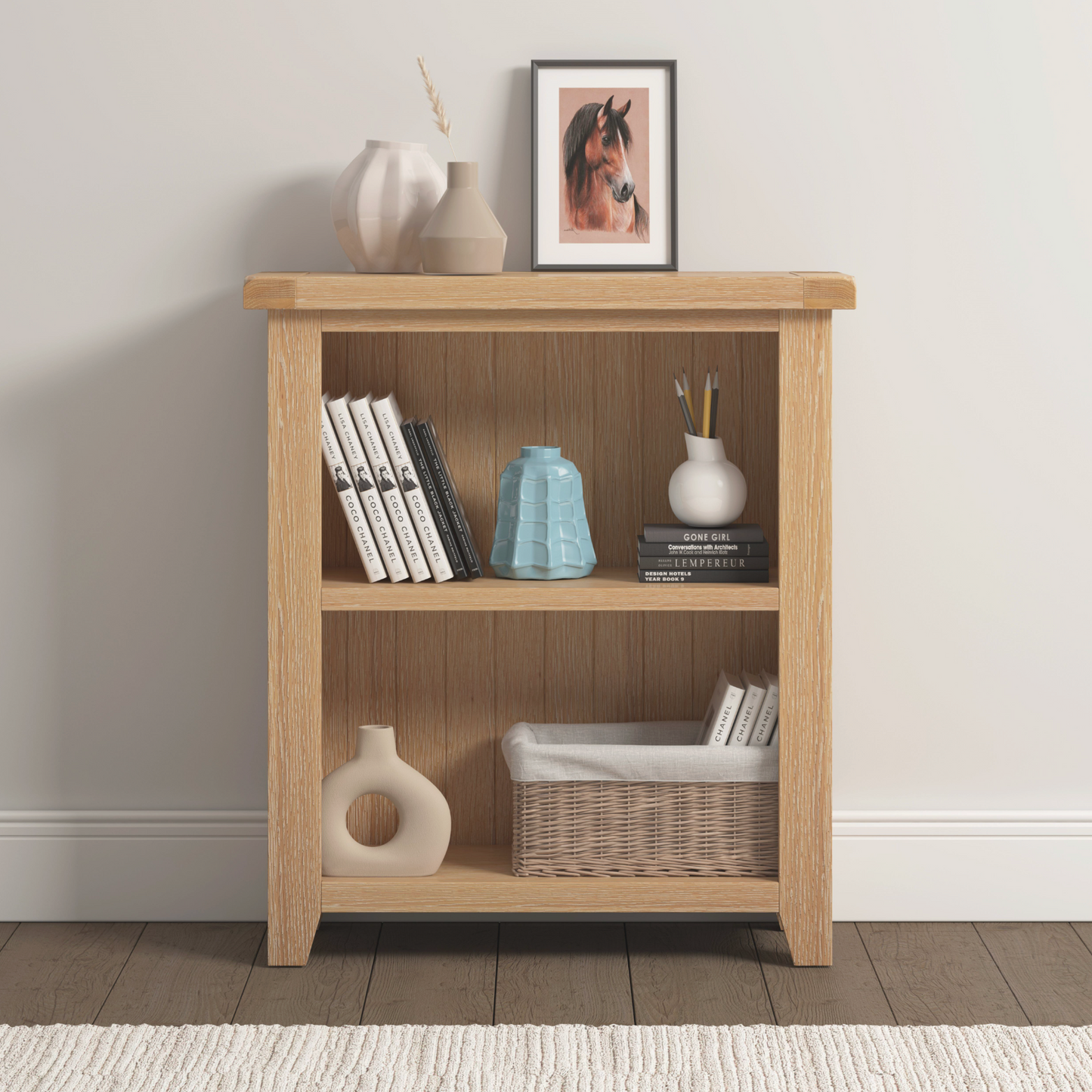 Windi Low Bookcase (Grey/Oak/Ivory)