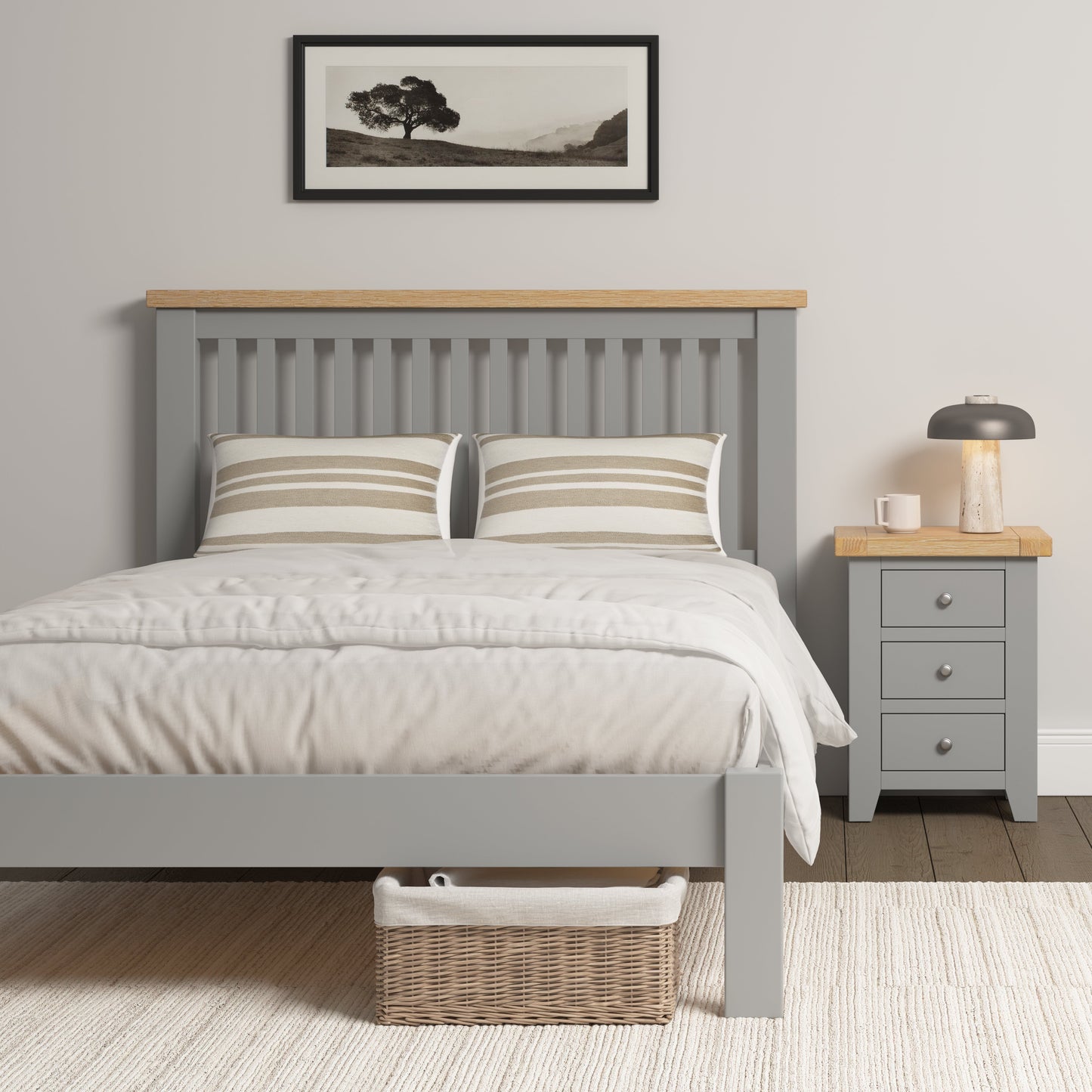 Windi Bed Frame Low End - Double or King (Ivory/Oak/Grey)