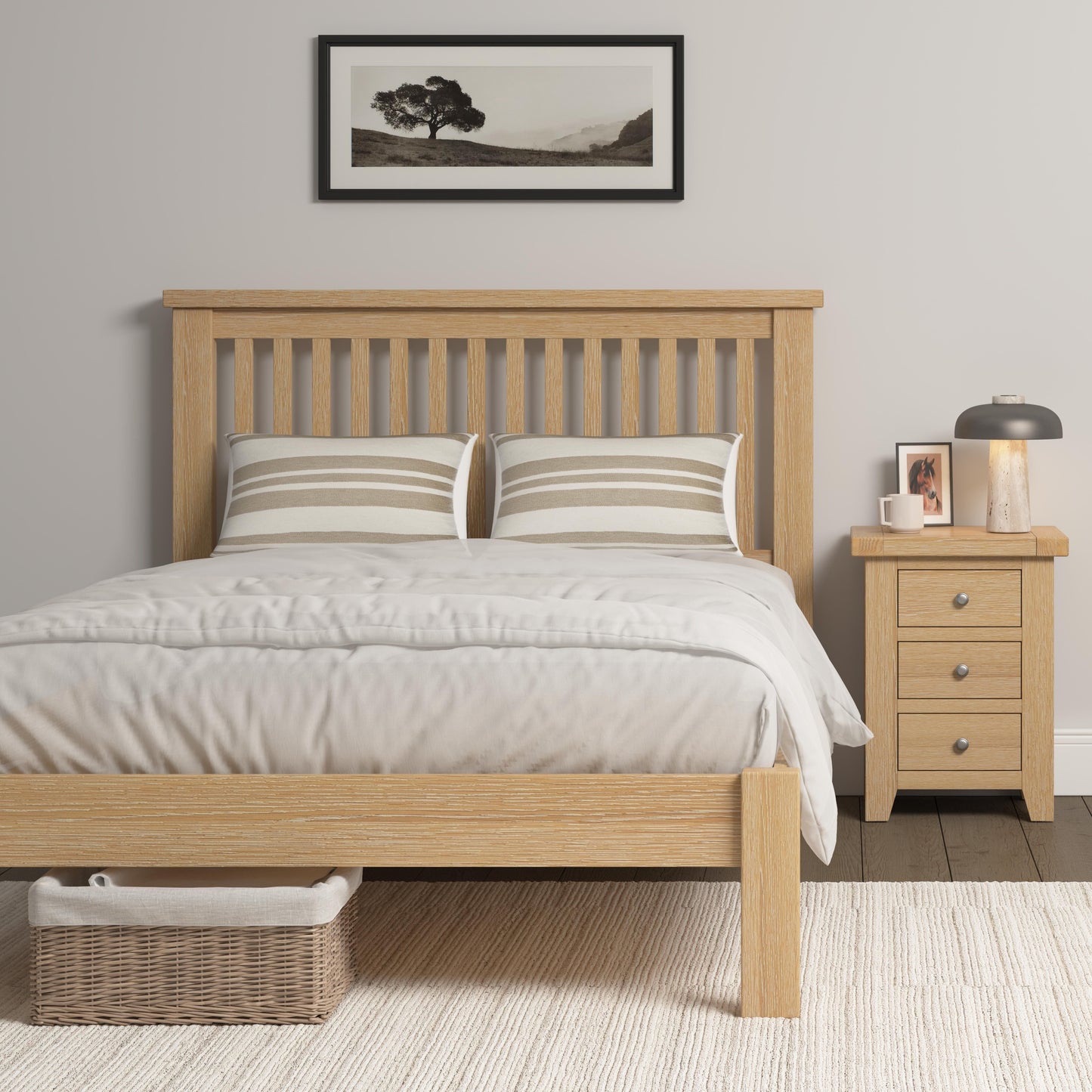 Windi Bed Frame Low End - Double or King (Ivory/Oak/Grey)