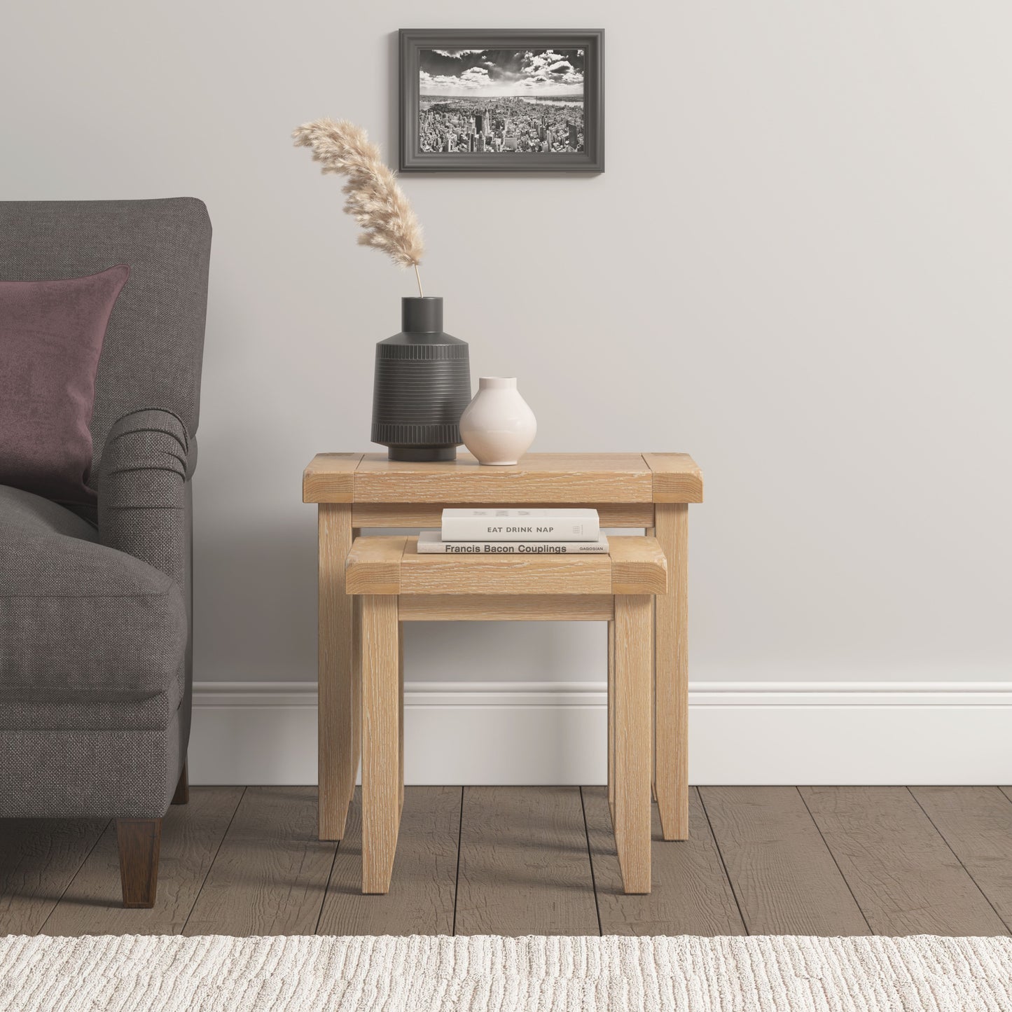 Windi Nest of 2 Tables (Grey/Ivory/Oak)