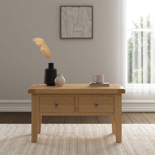 Windi 2 Drawer Coffee Table (Oak/Ivory/Grey)