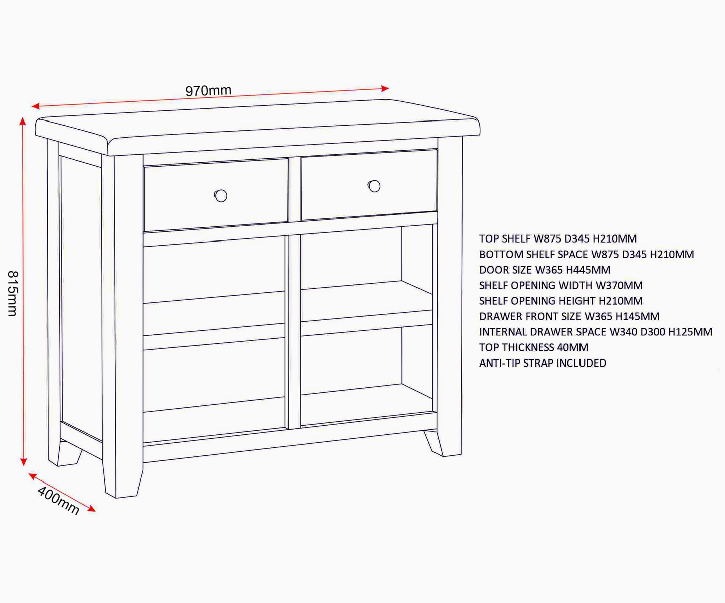 Windi 2 Door 2 Drawer Sideboard (Grey/Oak/Ivory)