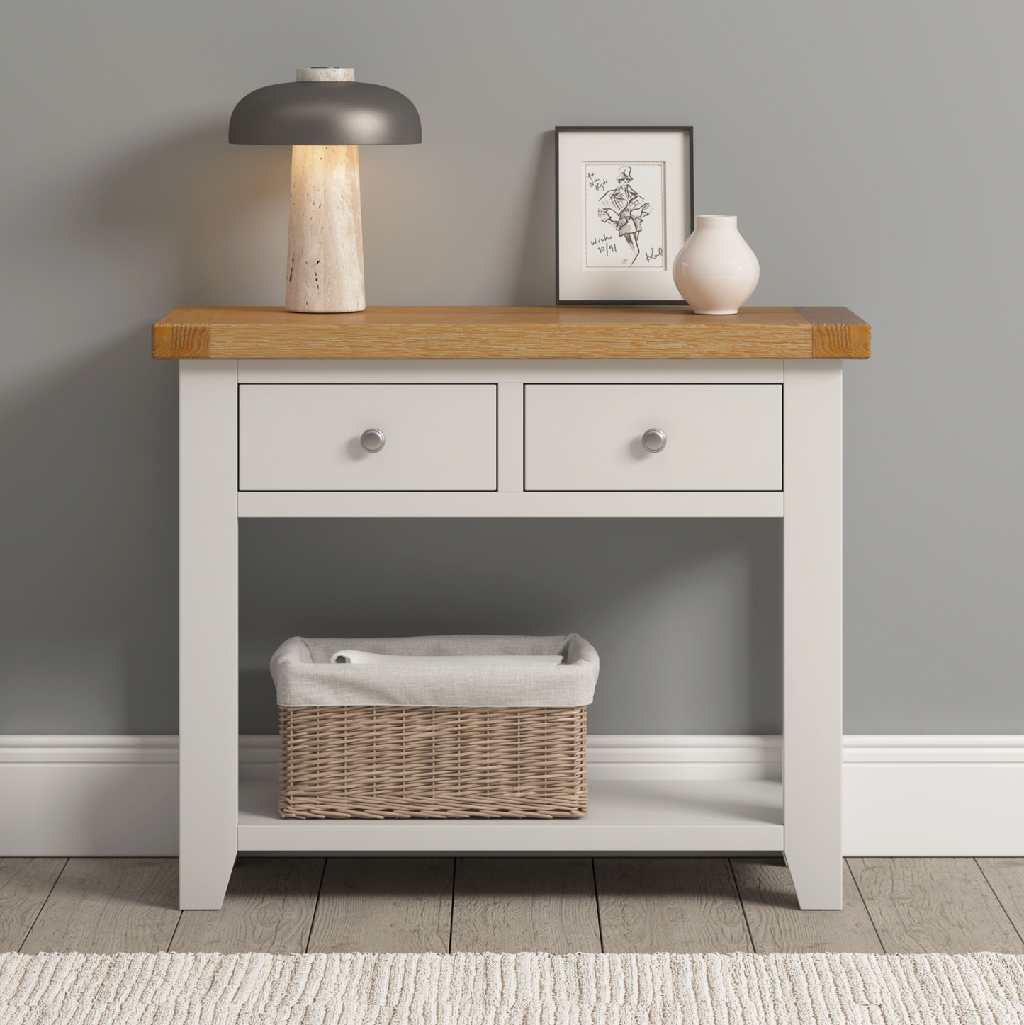 Windi 2 Drawer Console Table (Grey/Oak/Ivory)