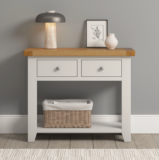 Windi 2 Drawer Console Table (Ivory/Oak/Grey)