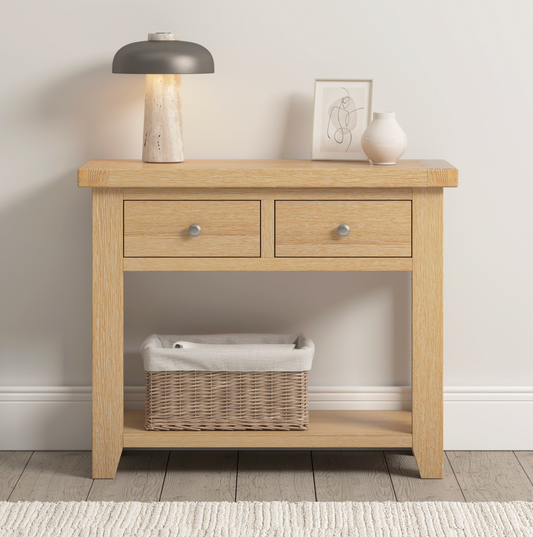 Windi 2 Drawer Console Table (Oak/Ivory/Grey)