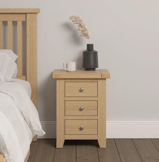 Windi 3 Drawer Bedside (Oak/Ivory/Grey)
