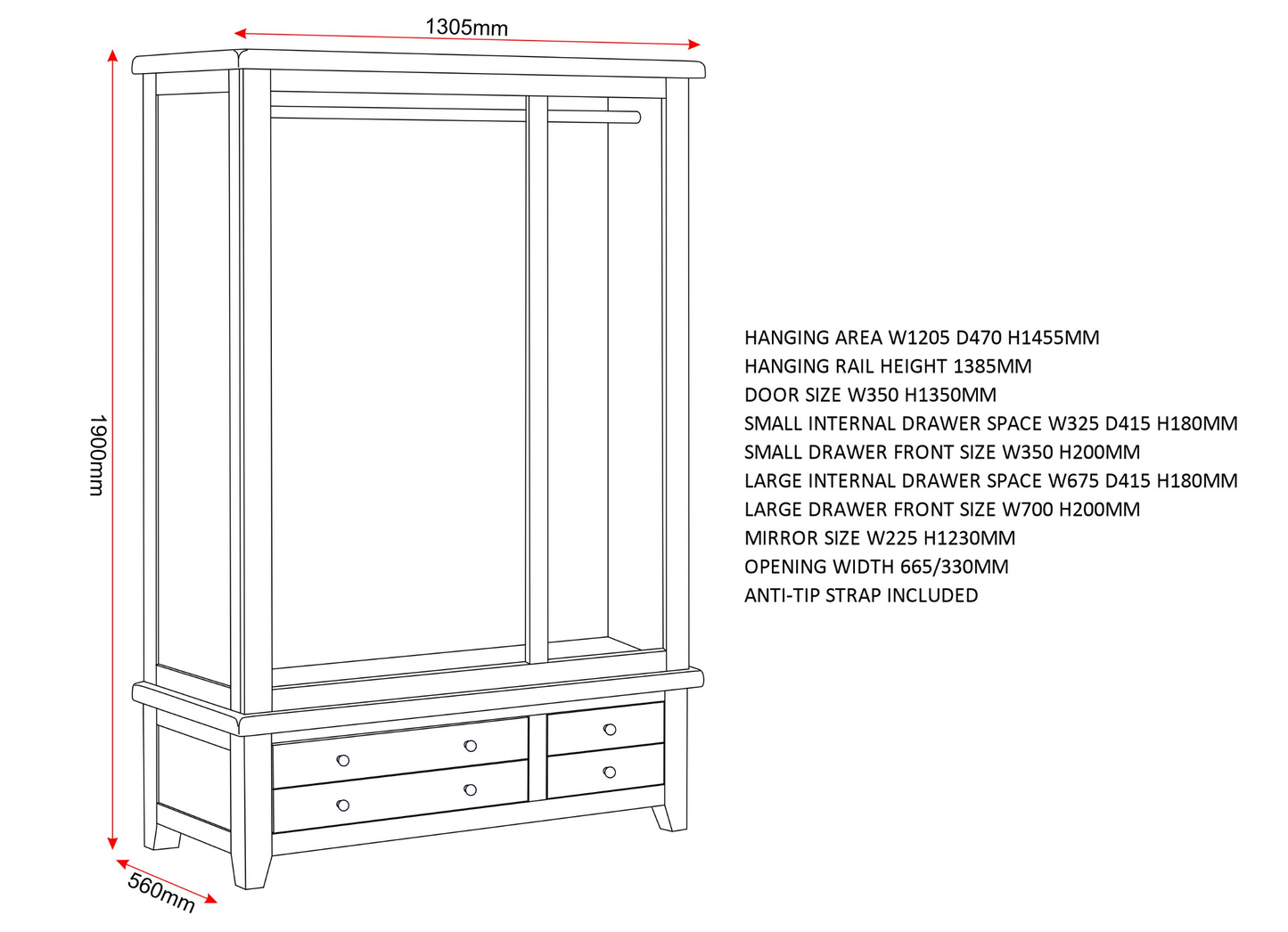 Windi 3 Door 2 Drawer Wardrobe with Mirror (Grey/Oak/Ivory) Sheffield Discount Furniture