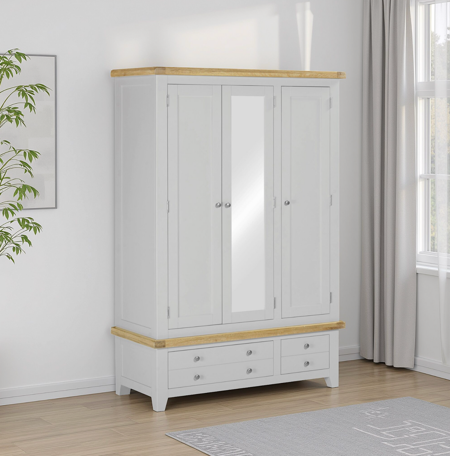 Windi 3 Door 2 Drawer Wardrobe with Mirror (Grey/Oak/Ivory) Light Grey Sheffield Discount Furniture