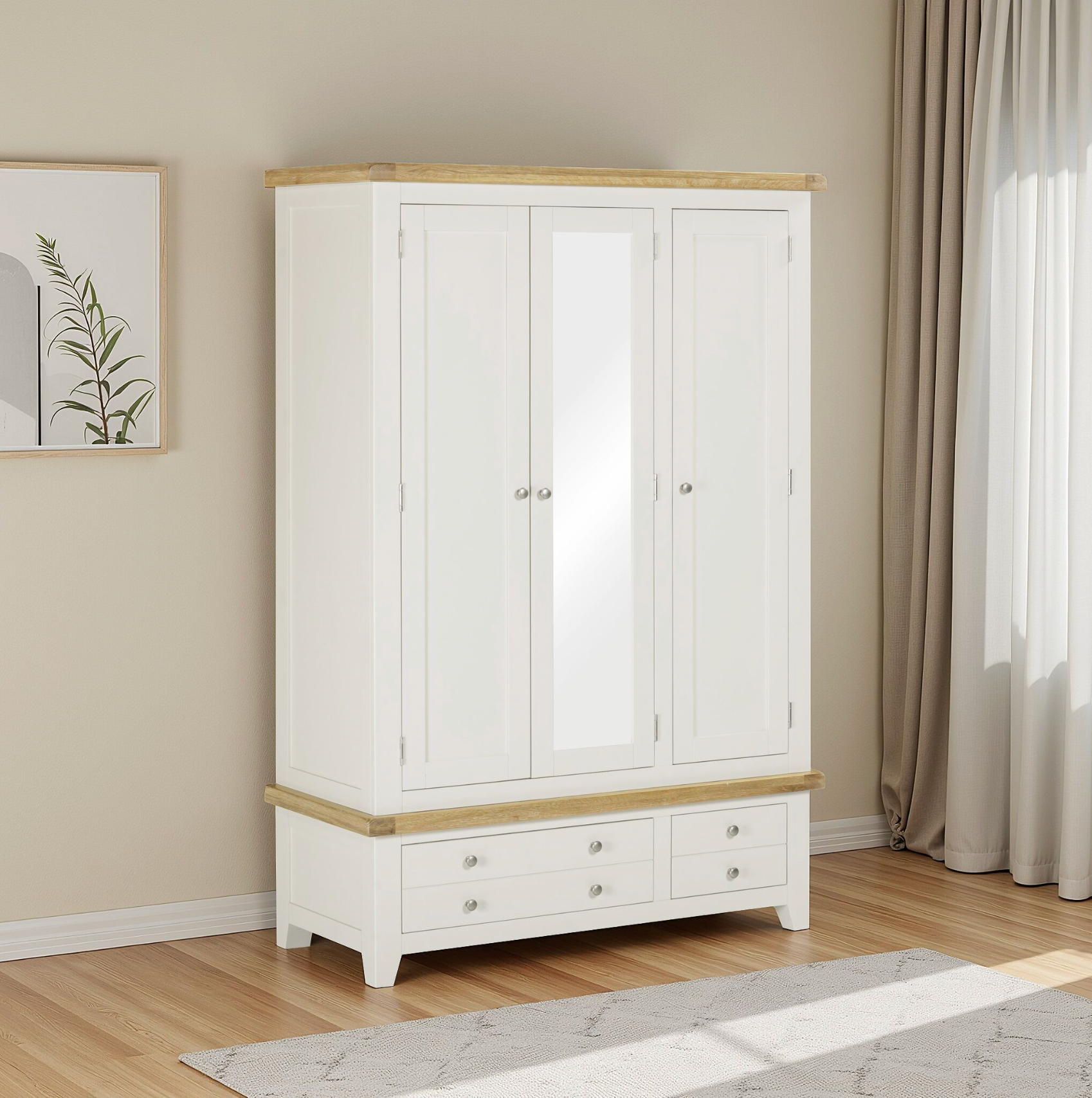 Windi 3 Door 2 Drawer Wardrobe with Mirror (Grey/Oak/Ivory) White Sheffield Discount Furniture