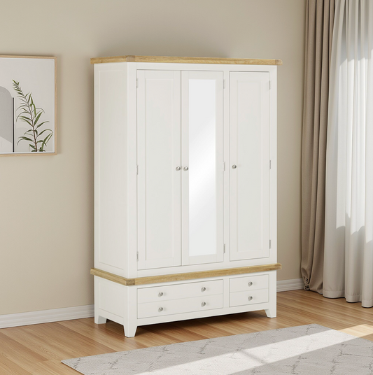 Windi 3 Door 2 Drawer Wardrobe with Mirror (Ivory/Oak/Grey)