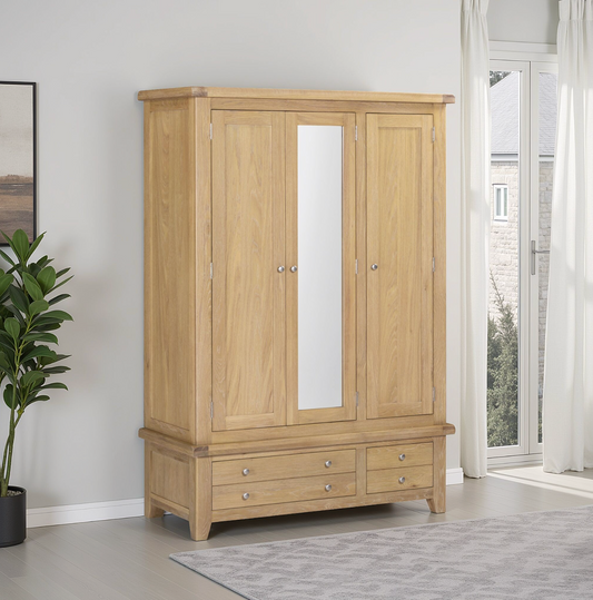 Windi 3 Door 2 Drawer Wardrobe with Mirror (Oak/Ivory/Grey)
