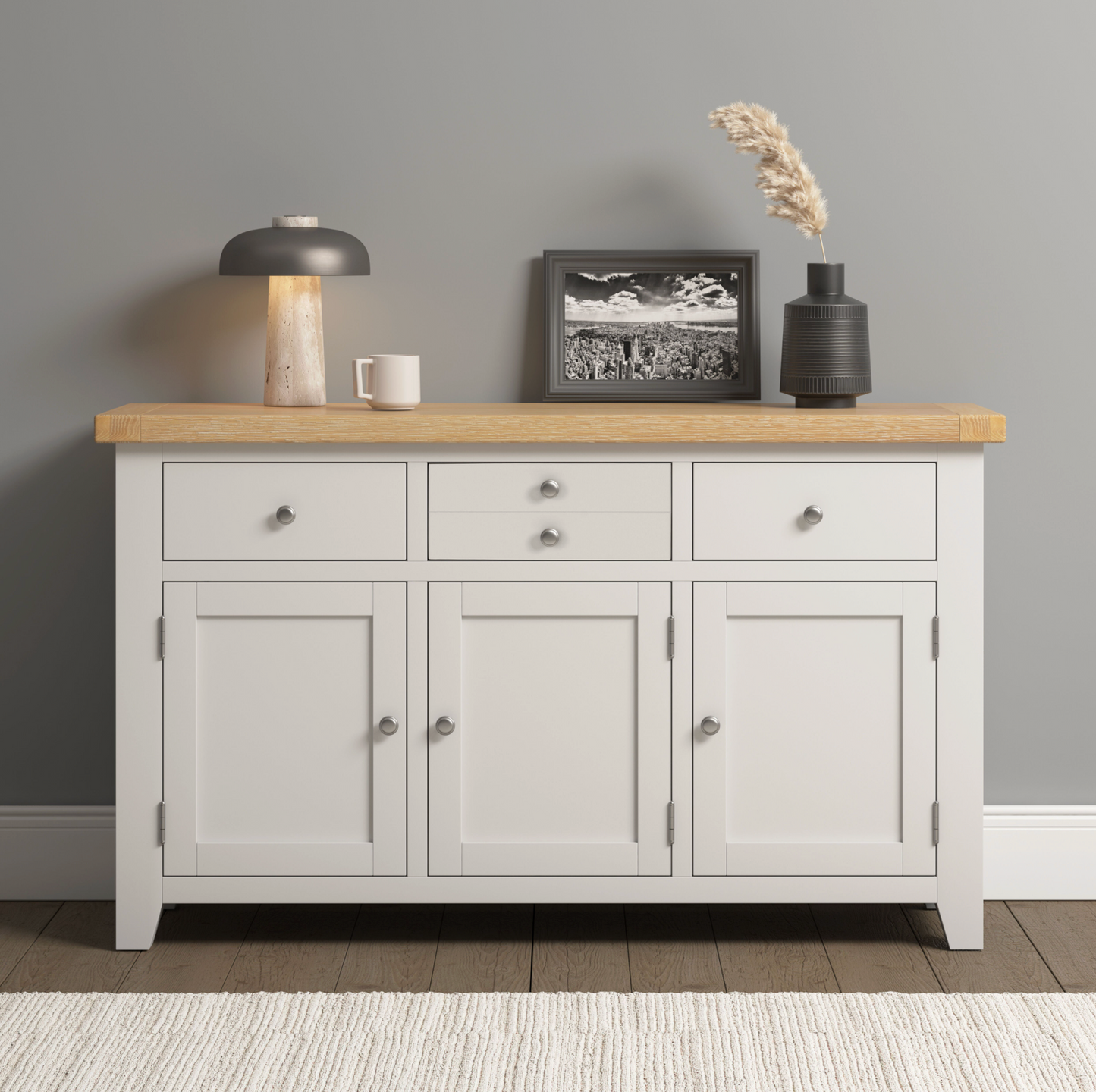 Windi 3 Door 3 Drawer Sideboard (Grey/Oak/Ivory)