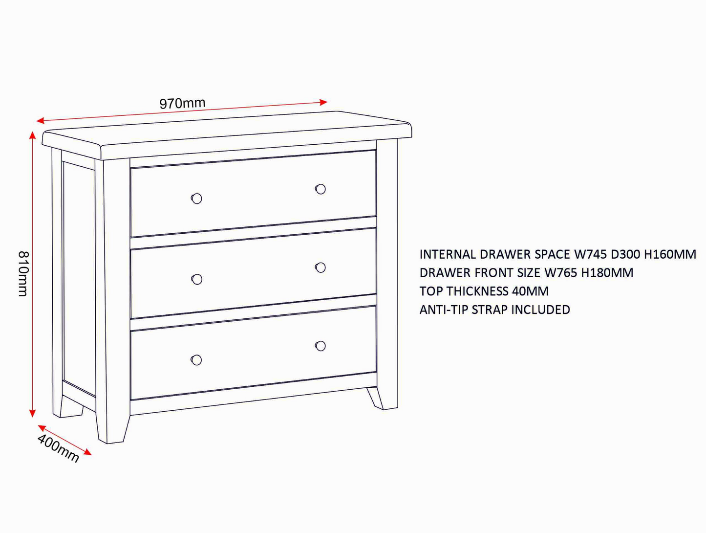 Windi 3 Drawer Chest (Oak/Ivory/Grey) Bedroom / Dressing Tables Sheffield Discount Furniture