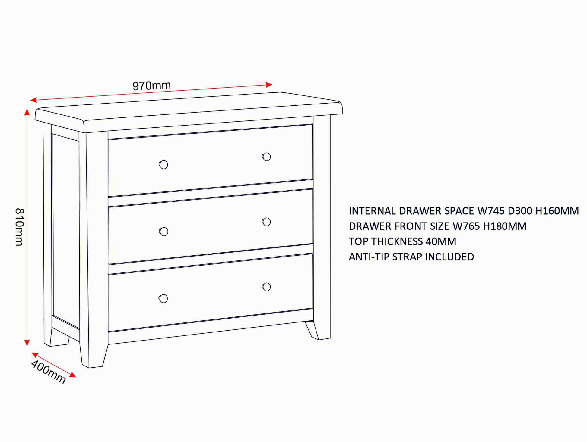 Windi 3 Drawer Chest (Oak/Ivory/Grey) Bedroom / Dressing Tables Sheffield Discount Furniture