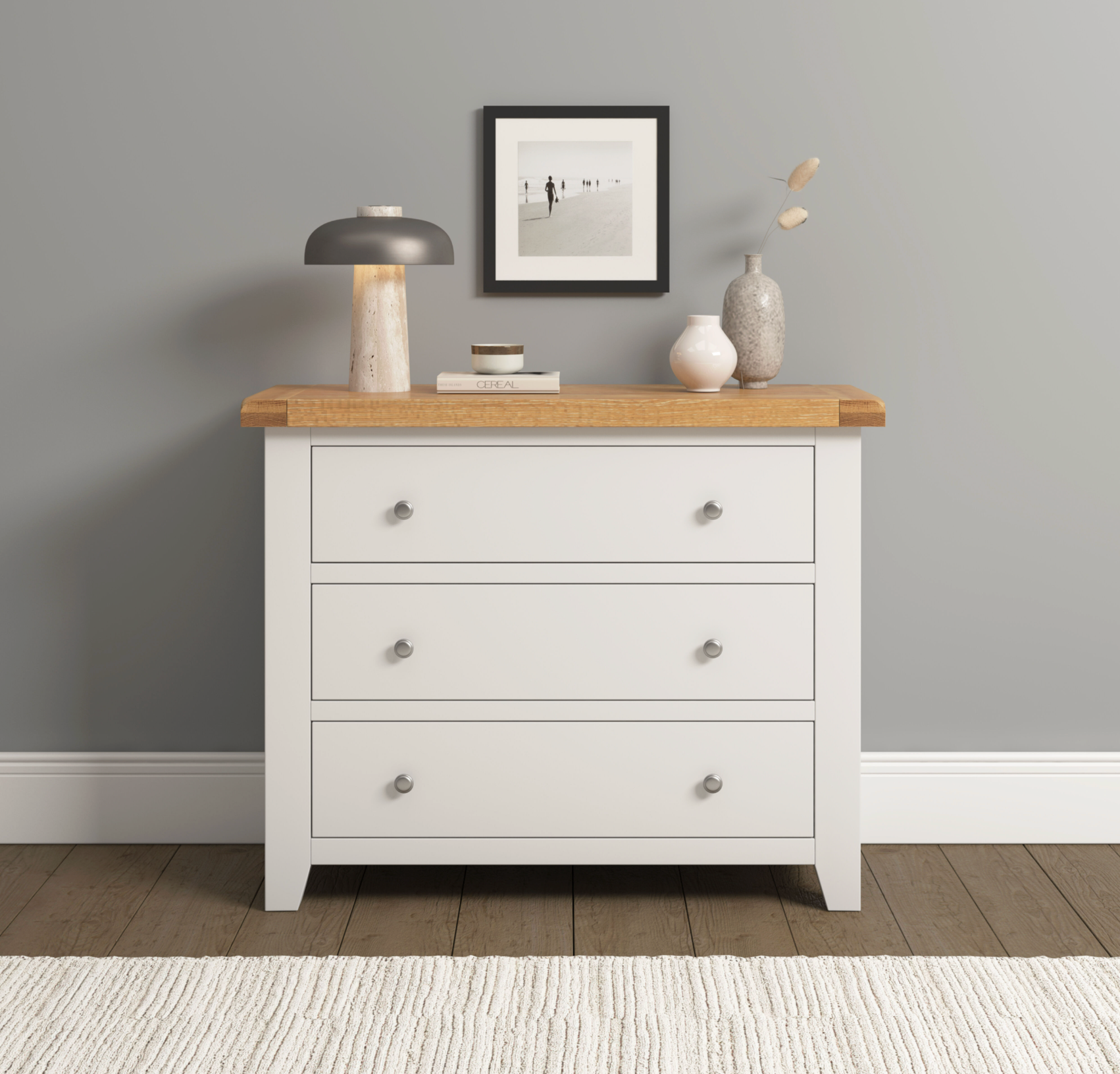 Windi 3 Drawer Chest (Oak/Ivory/Grey) White Bedroom / Dressing Tables Sheffield Discount Furniture