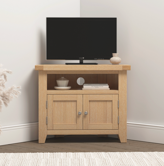 Windi 2 Door Corner TV Unit (Oak/Ivory/Grey)