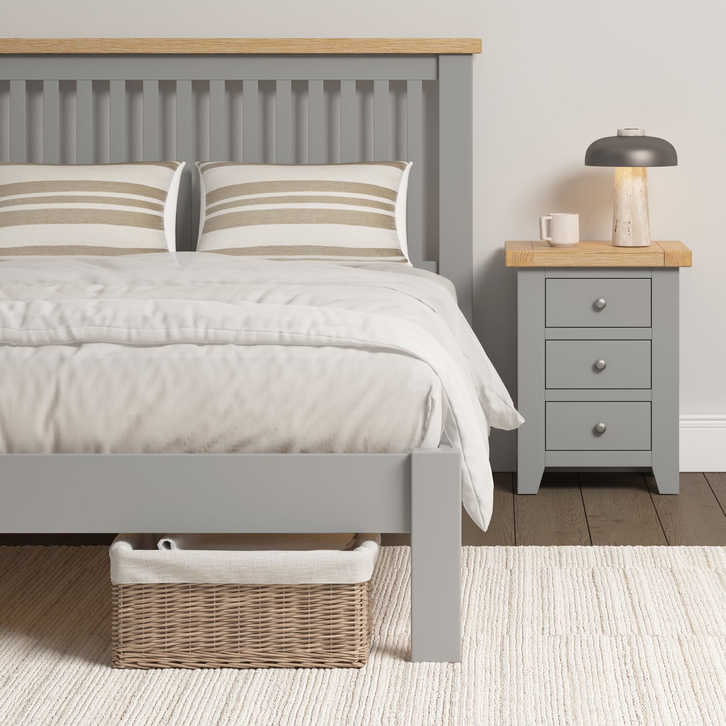 Windi Bed Frame Low End - Double or King (Ivory/Oak/Grey)
