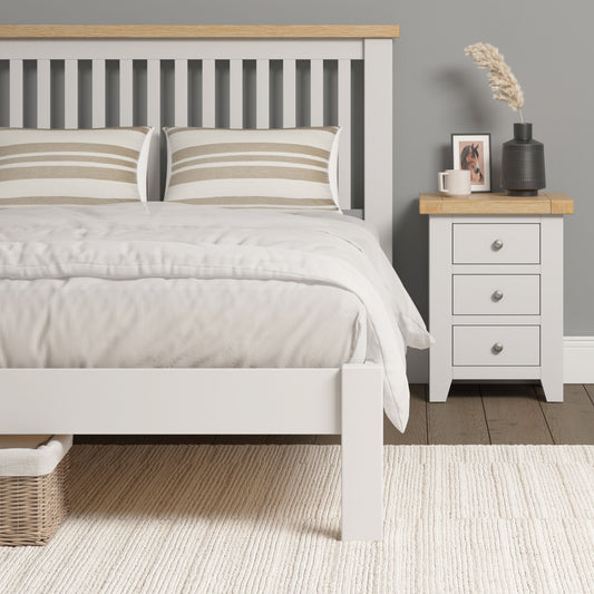 Windi Bed Frame Low End - Double or King (Ivory/Oak/Grey)