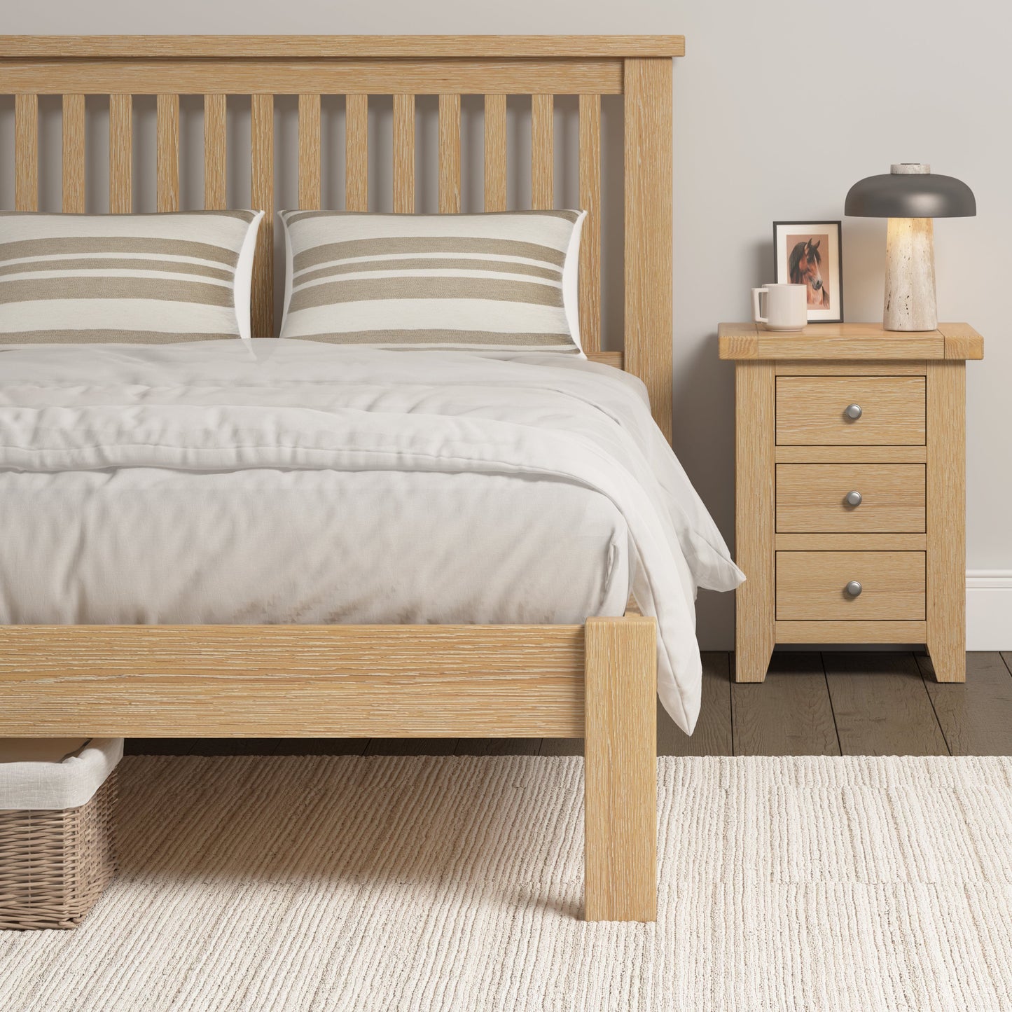 Windi Bed Frame Low End - Double or King (Ivory/Oak/Grey)