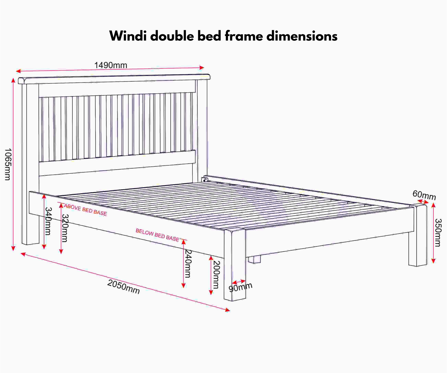 Windi Bed Frame Low End - Double or King (Ivory/Oak/Grey)