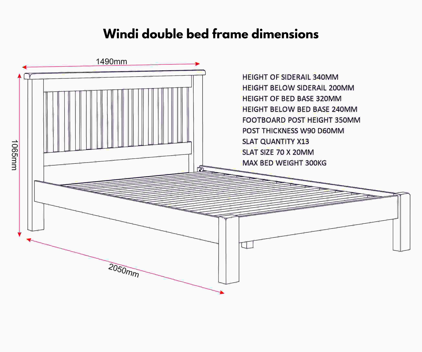 Windi Bed Frame Low End - Double or King (Ivory/Oak/Grey)