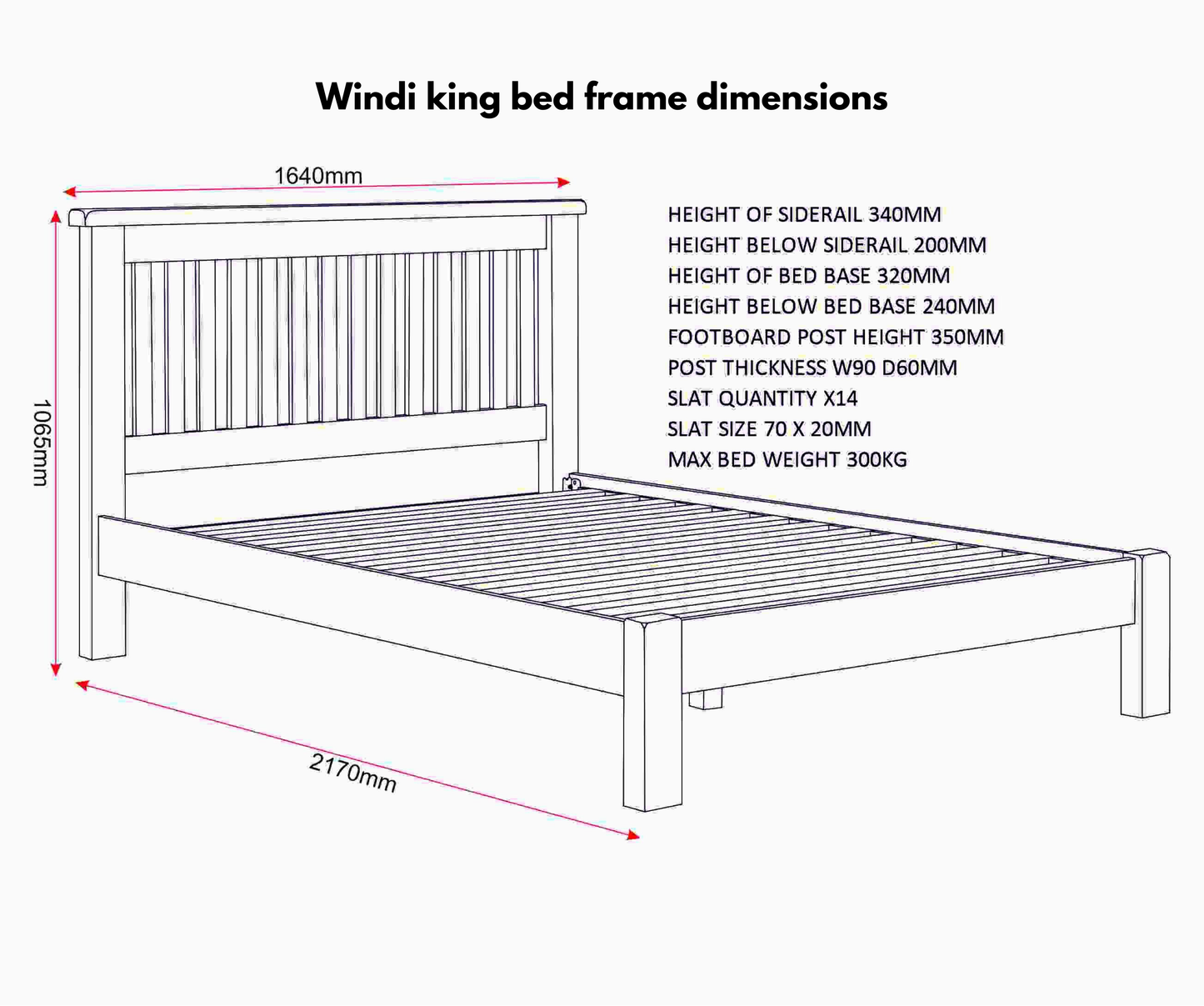Windi Bed Frame Low End - Double or King (Ivory/Oak/Grey)