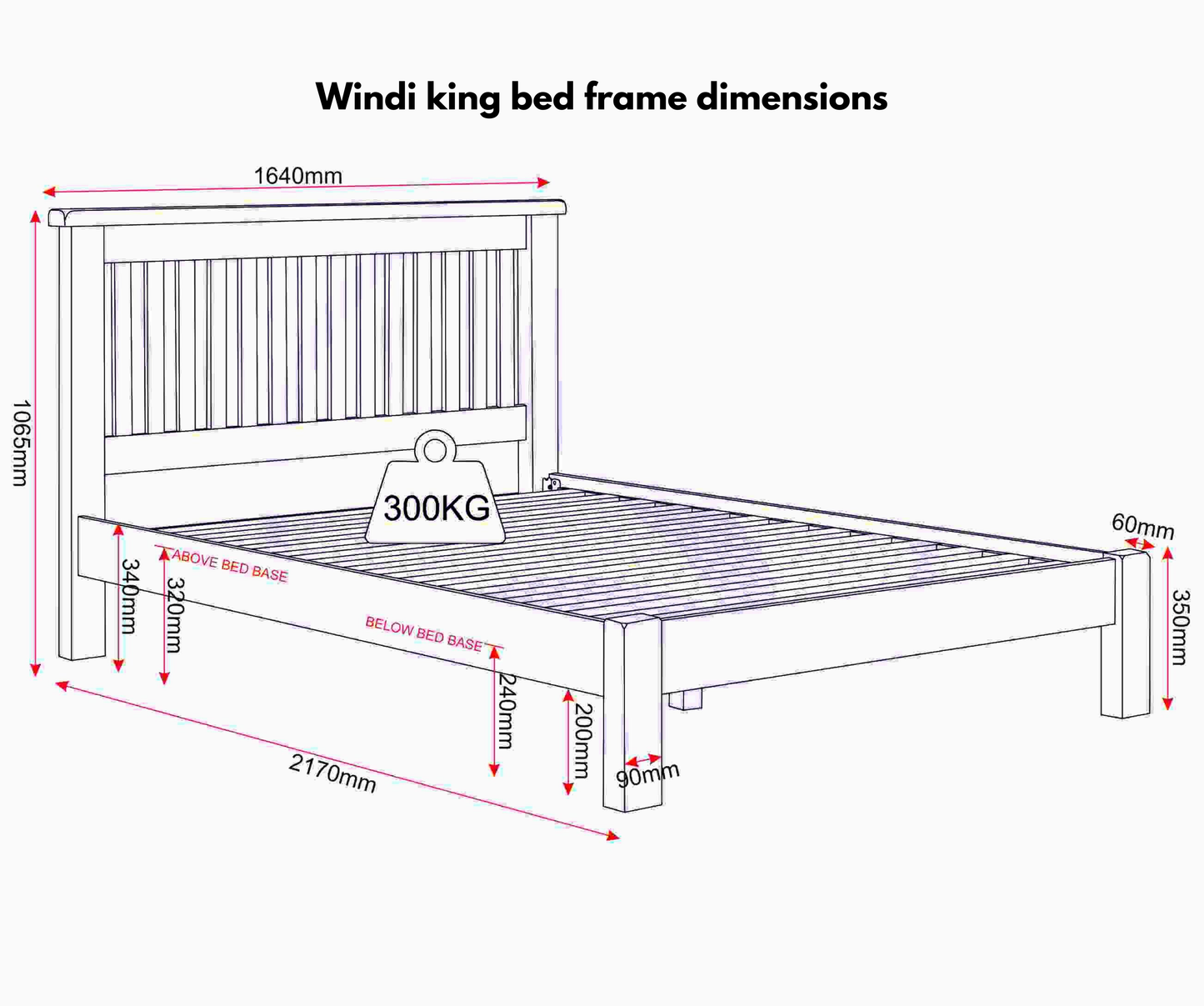 Windi Bed Frame Low End - Double or King (Ivory/Oak/Grey)