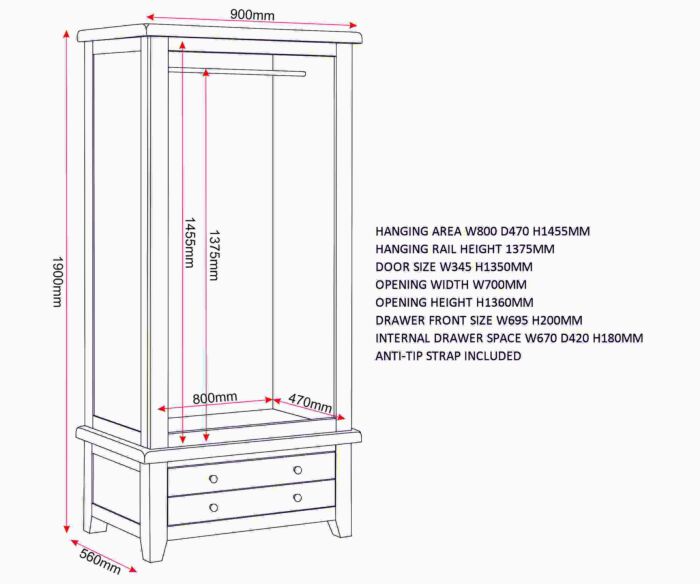 Windi 2 Door 1 Drawer Wardrobe Oak Sheffield Discount Furniture