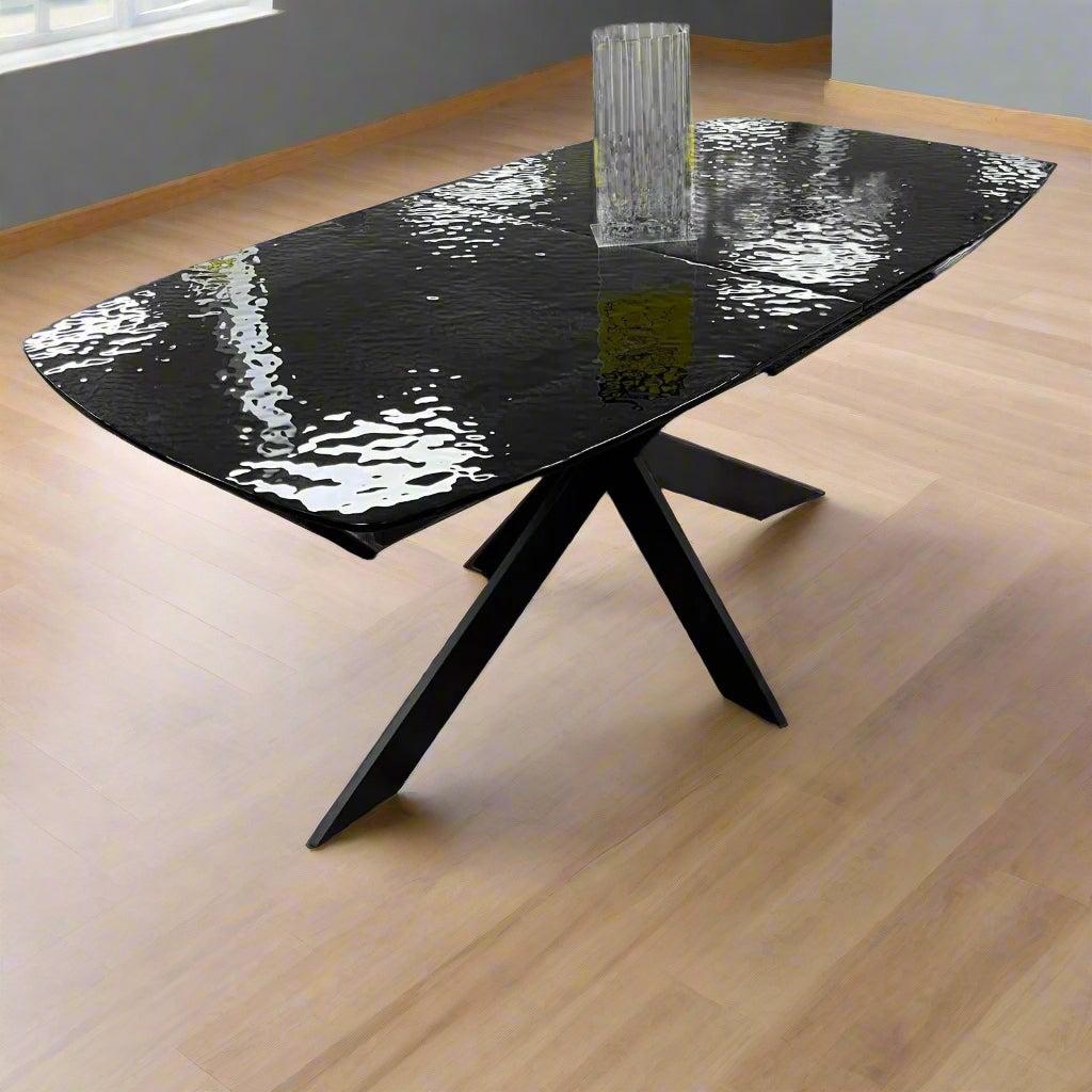 Naples Glass Dining Table Black Extending 1.6M Sheffield Discount Furniture
