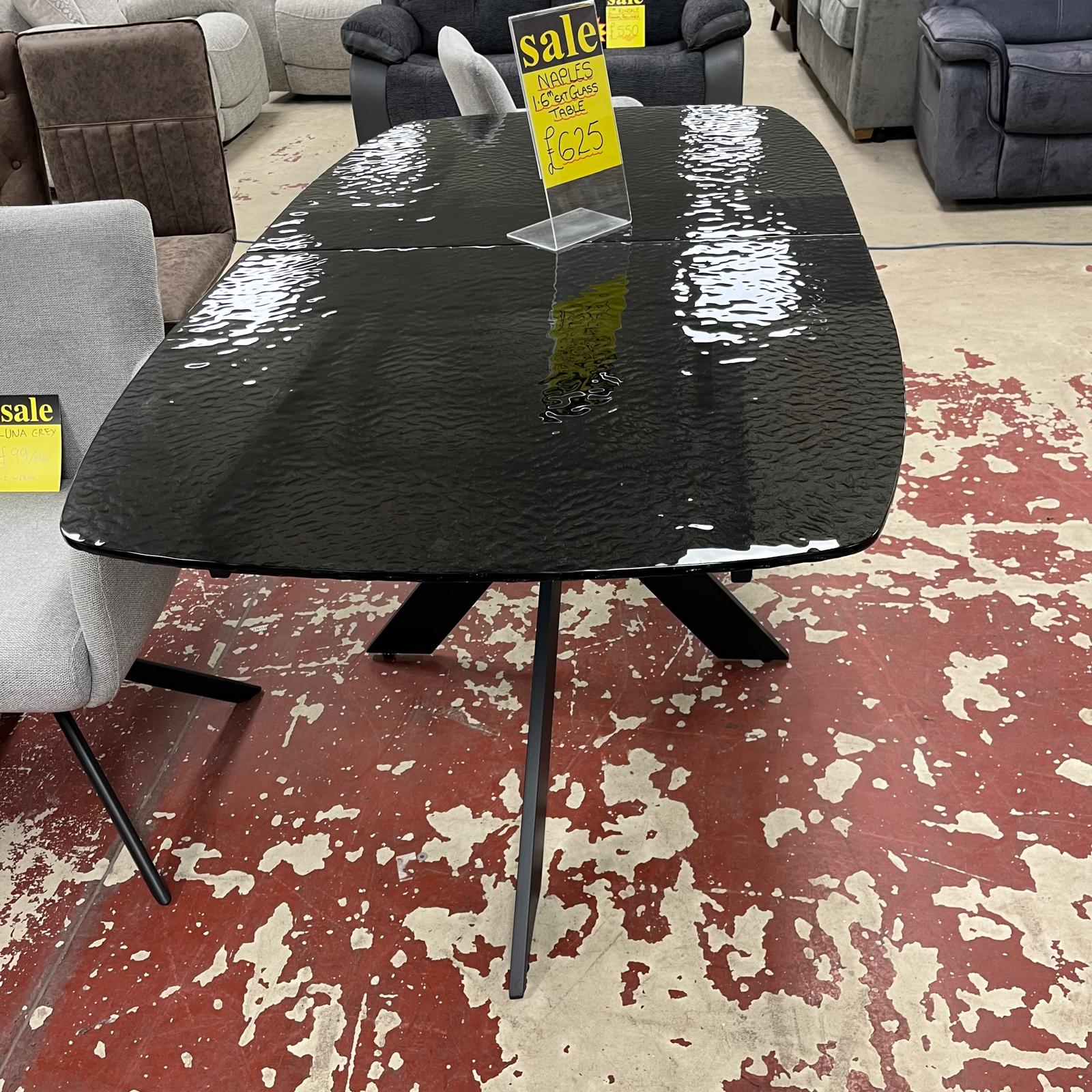 Naples Glass Dining Table Black Extending 1.6M Sheffield Discount Furniture