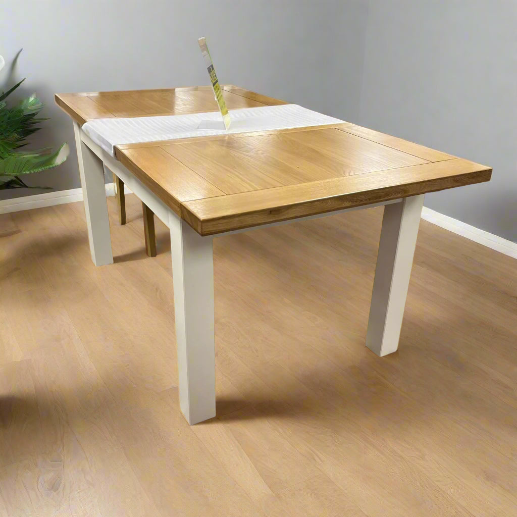 Ivory Leg With Oak Top Dining Table Extending Sheffield Discount Furniture