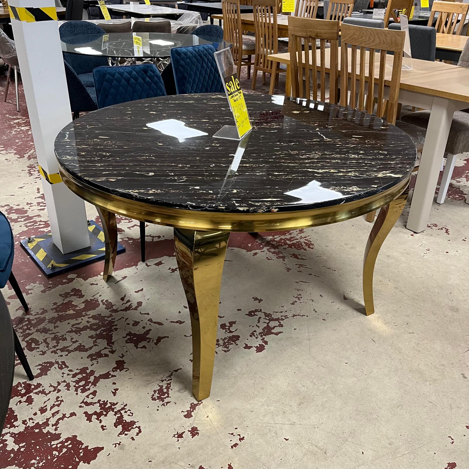 Louis Dining Table Round 1.3M With Gold Legs Sheffield Discount Furniture