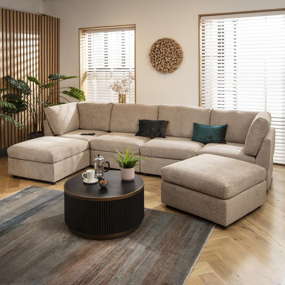 Sophie 4 Seater U-Shape Sofa Biscuit Beige Boucle 320x160cm 7