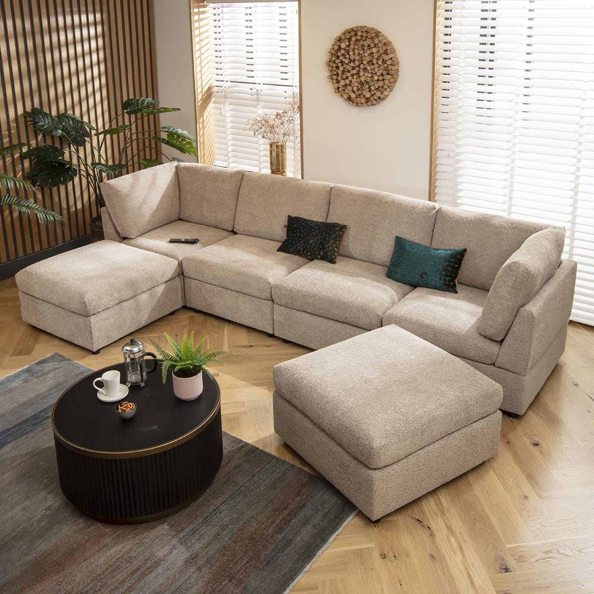 Sophie 4 Seater U-Shape Sofa Biscuit Beige Boucle 320x160cm 7