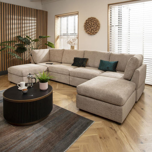 Sophie 4 Seater U-Shape Sofa Biscuit Beige Boucle 320x160cm 7