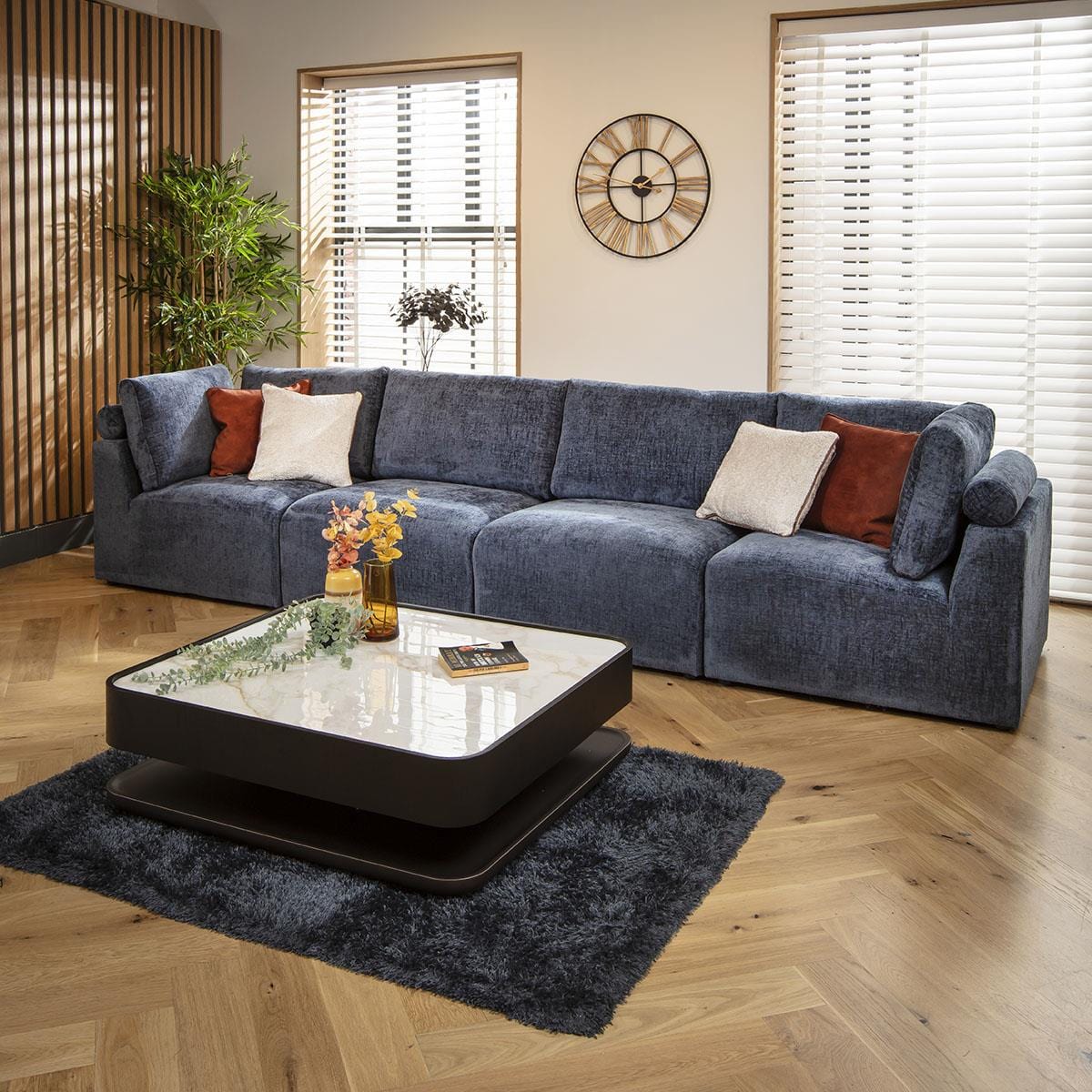 Victoria 4 Seater Modular Sofa Blue Chenille 348x92cm 16