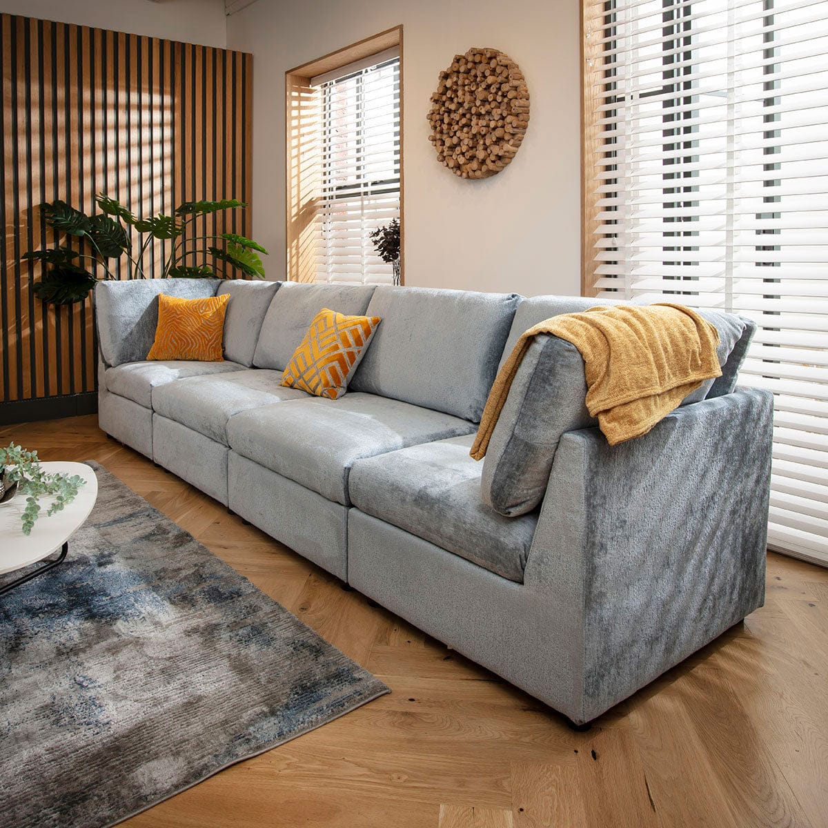 Sophie 4 Seater Modular Sofa Blue Chenille 320x80cm 16