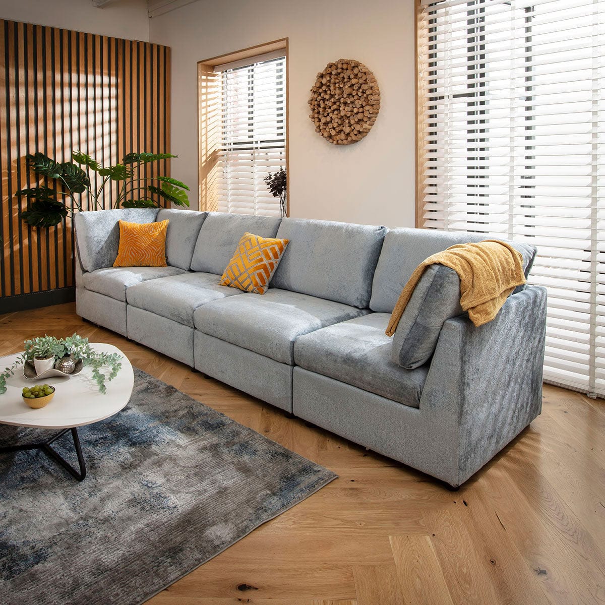 Sophie 4 Seater Modular Sofa Blue Chenille 320x80cm 16