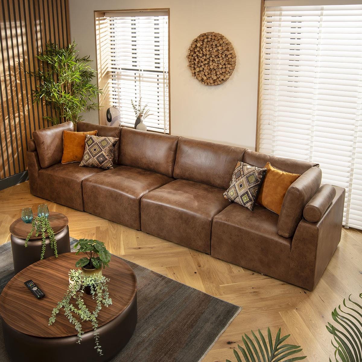 Victoria 4 Seater Modular Sofa Antique Brown 348x92cm 16