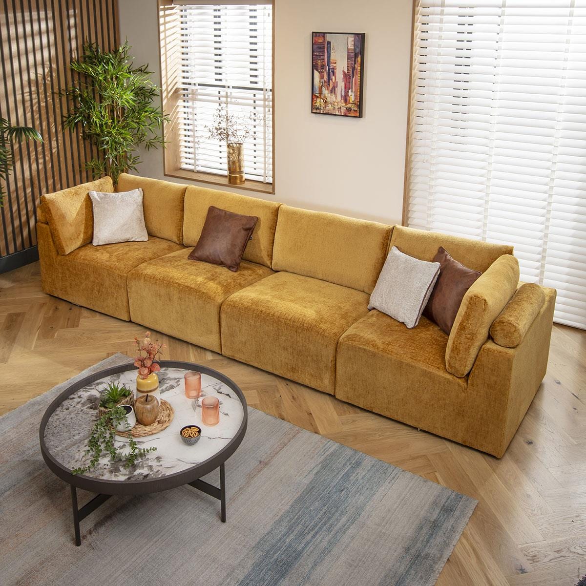 Victoria 4 Seater Modular Sofa Mustard Chenille 348x92cm 16