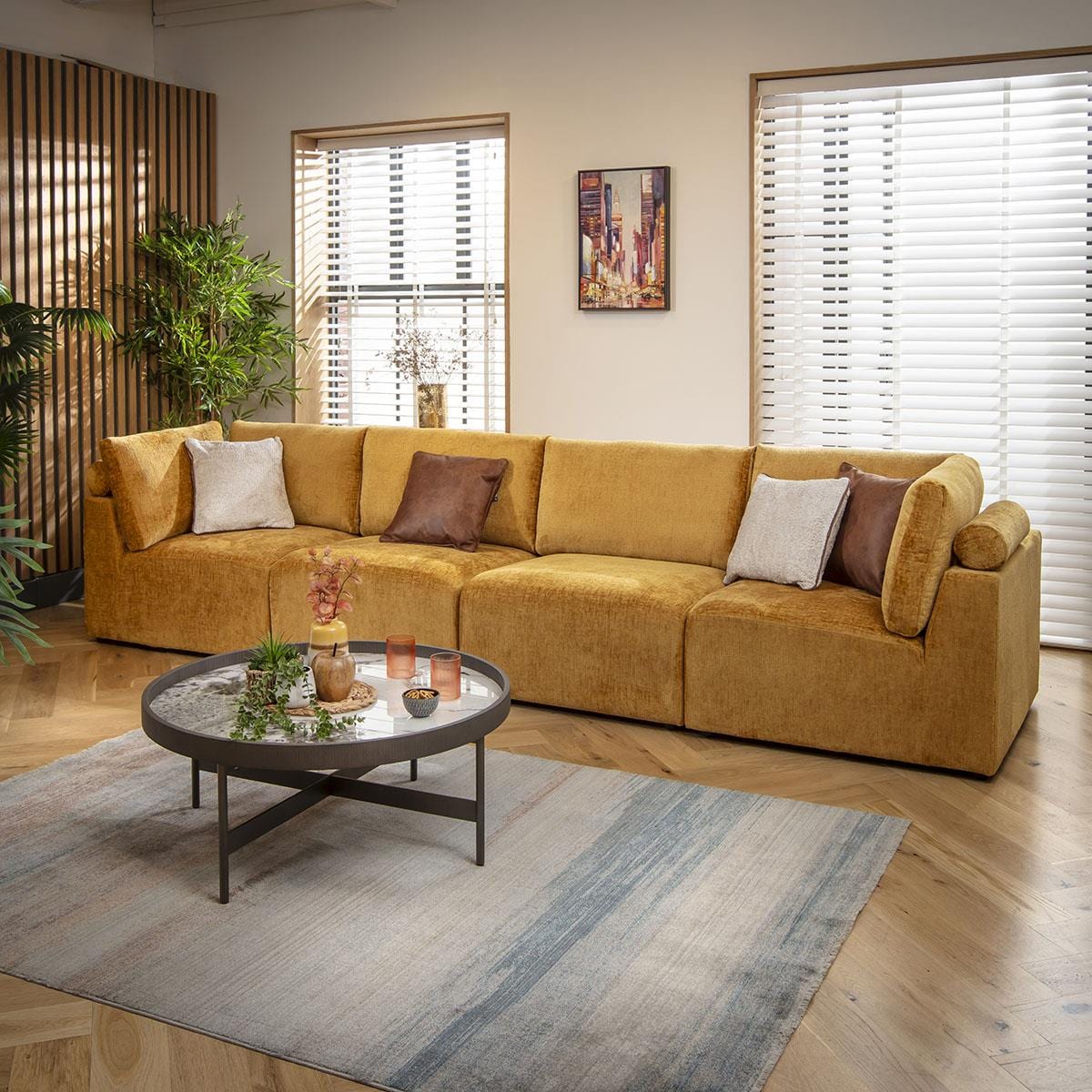 Victoria 4 Seater Modular Sofa Mustard Chenille 348x92cm 16